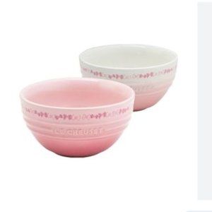 Le Creuset x Hello Kitty light pink white bow rice Bowl set of 2 nwt